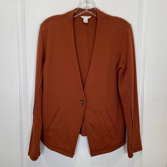 Caslon Knit Blazer Jacket Brown One Button No Lapel w/ Pockets Minimalist M - Picture 1 of 6